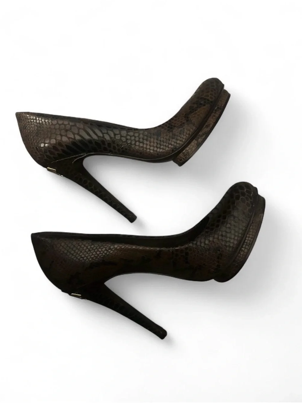 Tory Burch Jude Brown Snake Print Pumps with Gold Logo Heels